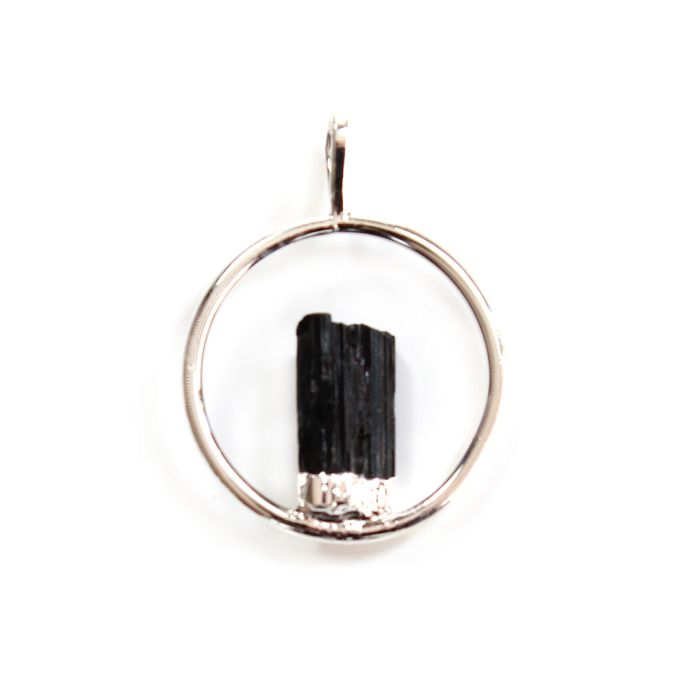 Pendant Ring w/fixed Tourmaline Point Silver Plated (approx 25mm diameter) (1pc) NETT