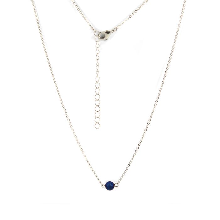 16" Necklace (Rhodium Plated) with 6mm Blue Druzy Bead  (1pc) (Was  £3.85 Now £1.925) NETT