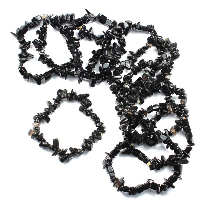 Black Obsidian Chip Bracelet (10 Piece)