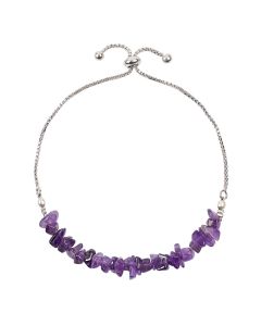 Amethyst Chip Adjustable Sliding Bracelet, Silver Plated (1pc) NETT