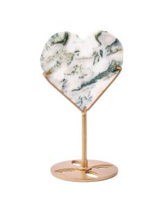 Moss Agate Heart on stand (1pc) NFD