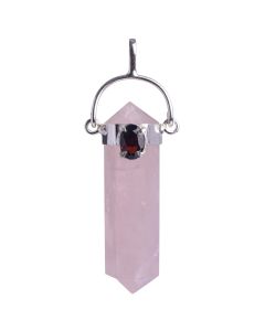 Rose Quartz with Garnet Cabochon Double Terminated 925 Sterling Silver Pendant, Brazil (1pc) NETT