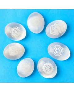 Selenite Etched Chakra Palmstones, Morocco (7pc) NETT