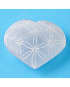 Selenite Puff Heart with Etched Design 7cm (1pc)