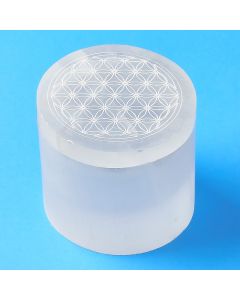 Selenite Cylinder Box with Flower of Life Etched Lid (1pc)