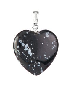 Snowflake Obsidian Heart Pendant, Sterling Silver, 20mm