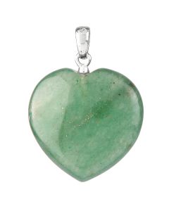 Green Aventurine Heart Pendant, Sterling Silver, 20mm