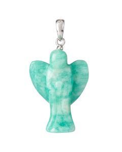 Green Amazonite Angel Pendant, Sterling Silver, 1" (1pc)
