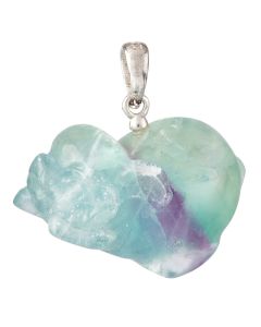 Rainbow Fluorite Pig Pendant, Sterling Silver (1pc)