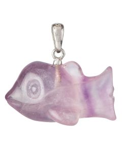 Rainbow Fluorite Goldfish Pendant, Sterling Silver (1pc)