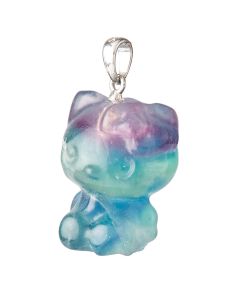Rainbow Fluorite Cartoon Cat Pendant, Sterling Silver (1pc)
