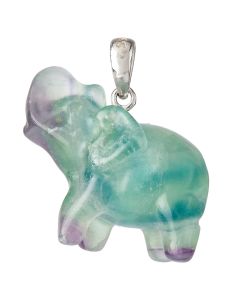 Rainbow Fluorite Elephant Pendant, Sterling Silver (1pc)