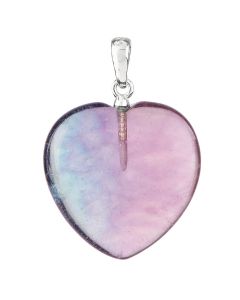 Rainbow Fluorite Heart Pendant, Sterling Silver, 20mm