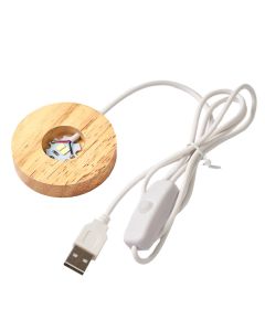 Round Wood Light Box, 6cm with USB fitting. White Light (1pc)