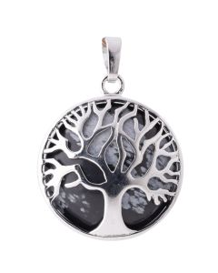 Snowflake Obsidian Tree of Life Chrome Plated Pendant (1pc) 