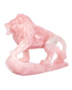 Rose Quartz Lion Carving with base 6.75x2.25x5" NETT