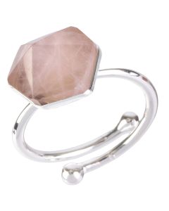 Rose Quartz Point Adjustable Ring, Silver Plated (1pc)