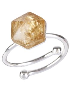 Citrine Point Adjustable Ring, Silver Plated (1pc)