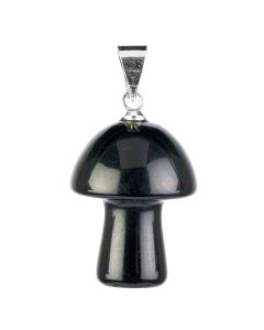 Black Obsidian Mushroom Pendant 20mm, Silver Plated Bail (1pc) NETT