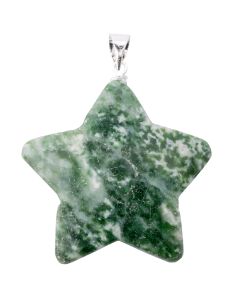Green Snake Jade Puff Star Pendant with Silver Plated Bail (1pc) NETT