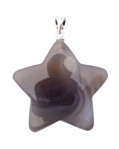 Grey Agate Puff Star Pendant with Silver Plated Bail (1pc) 