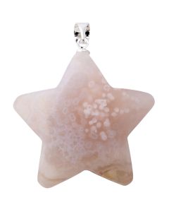 Flower Agate Puff Star Pendant with Silver Plated Bail (1pc) 