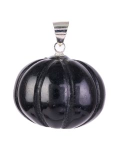 Black Obsidian Mini Pumpkin Pendant with Silver Plated Bail 20mm (1pc) NETT