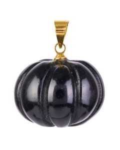 Black Obsidian Mini Pumpkin Pendant with Gold Plated Bail 20mm (1pc) NETT