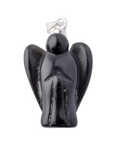 Black Obsidian Angel Pendant, Silver Plated Bail 20mm (1pc) NETT