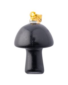 Black Obsidian Mushroom Pendant 20mm, Gold Plated Bail (1pc) NETT