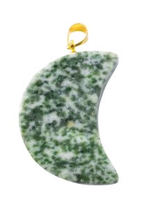 Snake Dragon Jade Moon Pendant 30mm, Gold Plated Bail (1pc) NETT