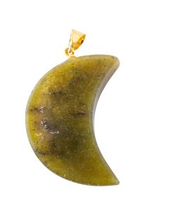Olive Jade Moon Pendant 30mm, Gold Plated Bail (1pc) NETT