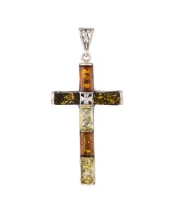 Amber Reversible Cross Pendant, Sterling Silver (1pc) NFD