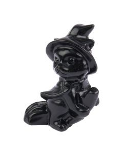Black Obsidian Cat on Broom, 6cm (1pcs) NFD