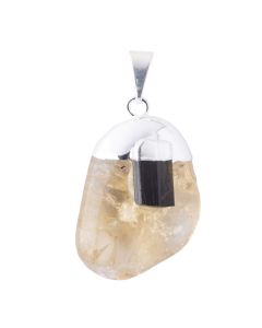 Citrine Heat Treated Tumble Pendant w/Black Tourmaline, Silver Plated (1pc) NETT