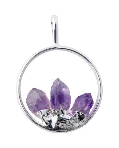Pendant Ring w/ 3 fixed Amethyst Points Silver Plated (1pc) NETT