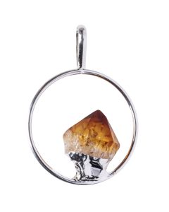 Circle Pendant with Fixed Citrine (Heat Treated) Charm, Silver Plated (1pc) NETT