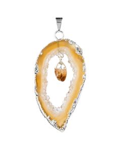 Geode Slice Pendant with Citrine (Heat Treated) Point, Silver Plated (1pc) NETT