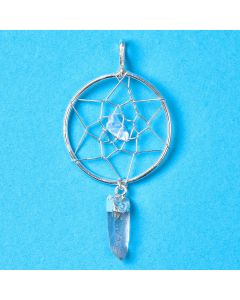 Dream Catcher Pendant with Quartz Dangle Charm, Silver Plated (1pc) 