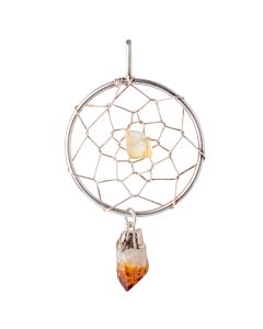 Dream Catcher Pendant with Citrine (Heat Treated) Dangle Charm, Silver Plated (1pc) NETT