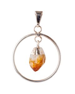 Circle Pendant with Citrine (Heat Treated) Dangle Charm, Silver Plated (1pc) NETT