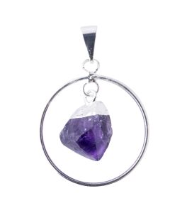 Circle Pendant with Amethyst Dangle Charm, Silver Plated (1pc) NETT