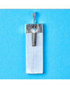 Selenite Pendant with Tourmaline Accent, Silver Plated (1pc) NETT
