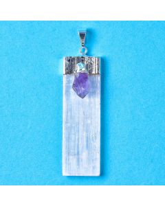 Selenite Pendant with Amethyst Accent, Silver Plated (1pc) NETT