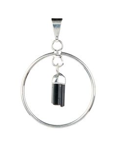 Circle Pendant with Tourmaline Dangle Charm, Silver Plated (1pc) NETT