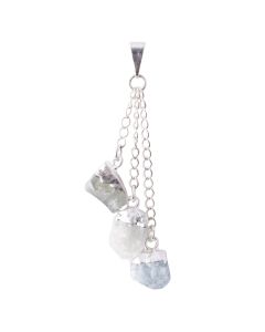 3 Aquamarine Dangle Charms Pendant, Silver Plated (1pc) NETT