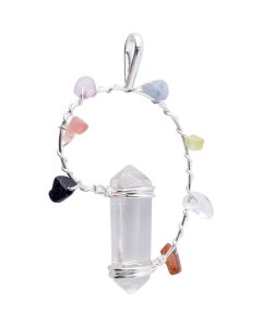 Double Terminated Crystal Point Pendant with Chakra Stones, Silver Plated (1pc) NETT