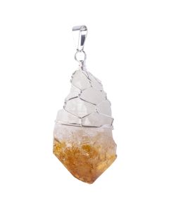 Citrine (Heat Treated) Point Pendant, Basket Top Silver Plated (1pc) NETT