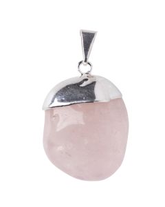 Rose Quartz Tumblestone Pendant, Silver Plated (1pc) NETT