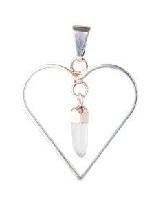 Heart Pendant with Crystal Dangle Charm, Silver Plated (1pc) NETT